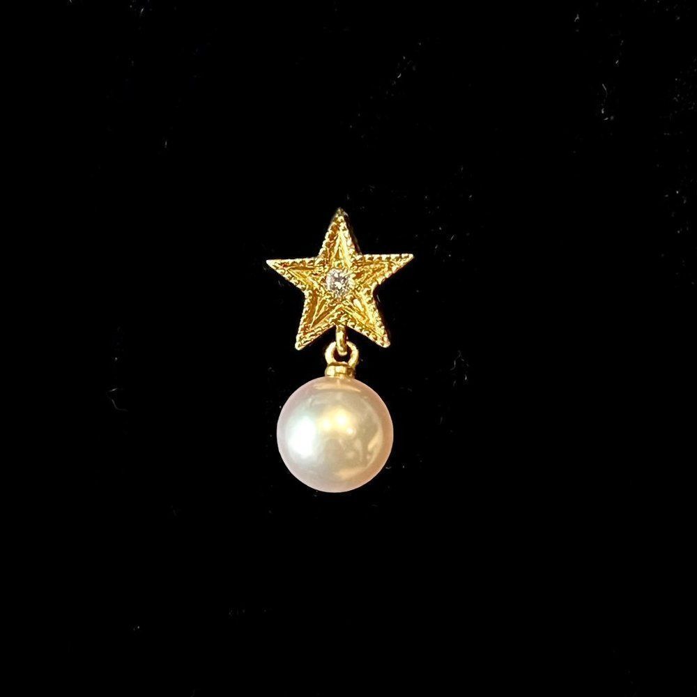 Mikimoto Estate Akoya Pearl Diamond Tie Pin 18k Y Gold 0.05 Ct 7.20 mm M292